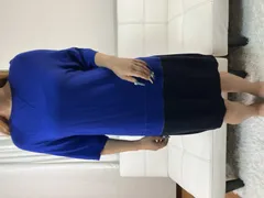 MM6 Maison Margiela メゾンマルジェラ ニットワンピース バイカラー ブルー ブラック ハイゲージ クルーネック 五分袖 サイズM レディース ロング チュニック ワンピース ルーマニア製のサムネイル