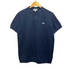 ラコステ LACOSTE ポロシャツ カットソー ノーカラー ワンポイントロゴ刺繍 半袖 М 紺 ネイビーのサムネイル