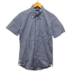 麻布テーラー azabu tailor シャツ カジュアルシャツ ボタンダウン コットン チェック 半袖 М 青 ブルーのサムネイル