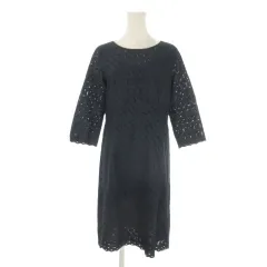 ランズエンド LANDS' END 総レースワンピース 11 紺 ネイビー アイレットレース カットワーク 刺繍 七分袖 /CK26 ■ECB006のサムネイル