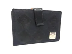 ■美品■ MCM エムシーエム サテン×レザー 二つ折り がま口 財布 ウォレット 札入れ 小銭入れ ブラック系 DN8123のサムネイル