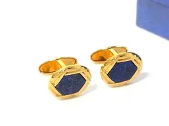 ■美品■ LANVIN ランバン カフスボタン カフリンクス アクセサリー  ビジネス 紳士 メンズ レディース ゴールド系×ブルー系 DP1229のサムネイル