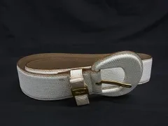Salvatore Ferragamo フェラガモ ヴァラリボン リザード型押しレザー ゴールド金具 ベルト レディース ホワイト系 DP1145のサムネイル