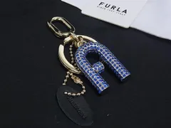 ■美品■ FURLA フルラ 1972 ラインストーン キーホルダー キーリング バッグチャーム ブルー系×ゴールド系 DP1164のサムネイル
