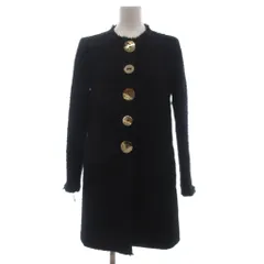 ザラウーマン ZARA WOMAN ツイードコート ノーカラー ミドル丈 金ボタン 黒 ブラック XS ■OOMのサムネイル