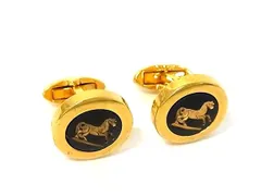 ■美品■ WEDGWOOD ウェッジウッド ジャスパー カフスボタン カフリンクス アクセサリー  メンズ ゴールド系×ブラック系 DP0800のサムネイル