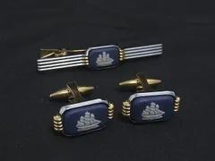■美品■ WEDGWOOD ウェッジウッド ジャスパー カメオ カフスボタン ネクタイピン アクセサリー 2点セット ゴールド系 DP0663のサムネイル