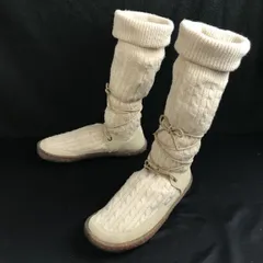 暖かウールニット/ロングブーツ【レディース24.5/アイボリー/ivory】クレープソール/ケーブルニット/Boots/Shoes/◆WB105-41のサムネイル