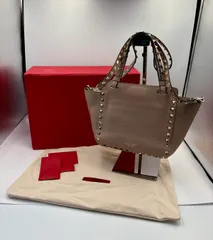 ⑥【美品】VALENTINO GARAVANI ヴァレンティノ ガラヴァーニ スモール トートバック 保存袋 箱 付き ROCKSTUD ロックスタッズライン Poudre プードル ピンクベージュ ☆68のサムネイル