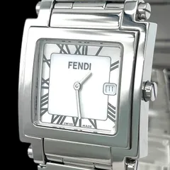 極美品 新品電池 稼働品 FENDI フェンディ 6000G クアドロ メンズ腕時計 クォーツ QZ 2針 デイト SS スクエア型 白文字盤 シルバー タグ付きのサムネイル