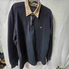バーバリー チェック カラ 長袖 Tシャツ ネイビーのサムネイル