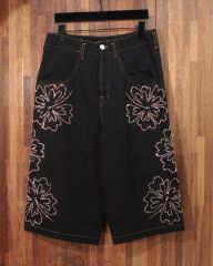 桜刺繍 デニムハーフパンツ ブラック y2k swag - メルカリ