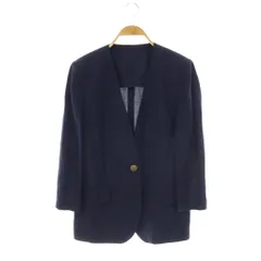 バーバリーズ Burberrys ヴィンテージ ジャケット ノーカラー リネン混 ロゴボタン 背抜き 9AR 紺 ネイビー /CX ■GY50のサムネイル