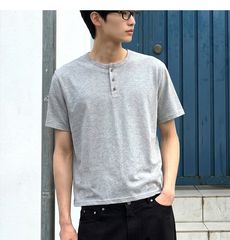 完売】SINSS ヘンリーネック 半袖 Tシャツ チャコールグレー Sサイズ
