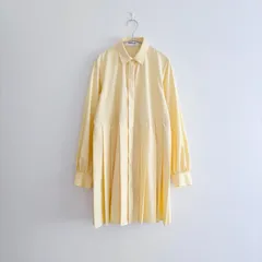 ENFÖLD エンフォルド ブロードプリーツシャツ 長袖 台襟 シャツワンピース チュニック フレア プリーツ ボリューム袖 ドロップショルダー レモンイエロー 黄色 サイズ38 コットン ポリエステル ブロード 日本製 オフィス お出かけ 【D446】のサムネイル