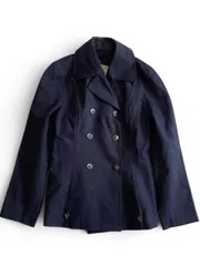 希少　MAX MARA　RAIN WEAR　マックスマーラ　レインウェア　トレンチコート　ショート　ネイビー　ウェストシェイプ　ダブルブレスト　サイズ36　コットンのサムネイル