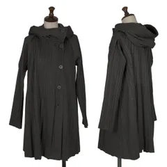 プリーツプリーズPLEATS PLEASE ポリコットン消しプリーツフーデッドショートコート チャコール3のサムネイル