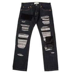 ジュンヤワタナベ コムデギャルソン デニムJUNYA WATANABE COMME des GARCONS denim リペア加工デザインストレートデニム インディゴ黒Mのサムネイル