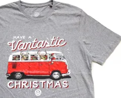 VW VOLKSWAGEN フォルクスワーゲン HAVE A Vantastic CHRISTMAS ワーゲンバス タイプ2 コットンTシャツ 杢グレー M★STS118 クリスマスのサムネイル