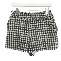 ミュベール muveil ショートパンツ ウール 38 白 ホワイト 黒 ブラック 千鳥格子柄 フリンジ飾り 金ボタン /MD ■ECA006のサムネイル
