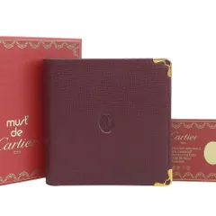 【本物保証】 箱・保付 新品同様 カルティエ CARTIER マストライン マスト ドゥ カルティエ 二つ折り 折財布 レザー ボルドーのサムネイル