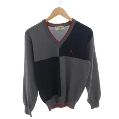 マンシングウェア MUNSINGWEAR Grand Slam ヴィンテージ ニット セーター ウール Q3 紺 ネイビー グレー Vネック 長袖 ロゴ刺繍 パッチワーク /TL ■ECF006のサムネイル