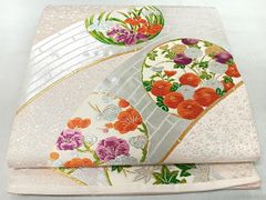平和屋着物◎太鼓柄袋帯 花唐草文 銀糸 正絹 逸品 CABI4694nb - メルカリ