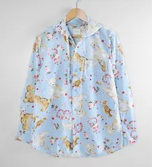 美品* Karl Helmut ◆ テディローズプリント フード ブラウス サイズ3(M) ブルー カールヘルム ピンクハウス ◆GG22のサムネイル