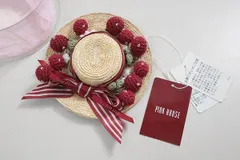 美品* PINK HOUSE ◆ さくらんぼモチーフ♪ 麦わら帽子 コサージュ ナチュラル/レッド ピンクハウス ◆GG22のサムネイル