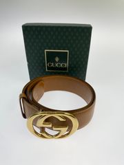 GUCCI グッチ ベルト インターロッキング 茶 金 ベルト 85・34 - メルカリ