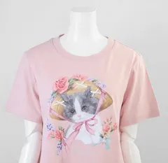 alcali × 猫梓子 ◆ コラボミウ キャット 猫 プリント Tシャツ ピンク 半袖 カットソー ネココ アルカリ ピンクハウス ◆GG22のサムネイル
