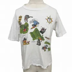 【中古】[印象B] crazy shirts HAWAII クレイジーシャツ ハワイ Tシャツ メンズ S ホワイト 白×緑×赤×桃×黄×茶×灰×黒 綿100% コットン100% プリント クルーネック 半袖 アメリカ製 古着 両面プリント ネコ ねこ 丸首のサムネイル
