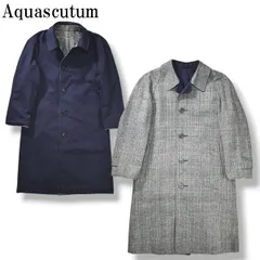【美品】 70sヴィンテージ 英国製 アクアスキュータム Aquascutum リバーシブル ウール／コットン ステンカラーコート バルマカーンコート 34 グレンチェック／ネイビー メンズのサムネイル