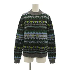 マックスマーラ ウィークエンドライン MAX MARA WEEKEND LINE 美品 イタリア製 ニット セーター フェアアイル柄 クルーネック 長袖 黒 ブラック グレー 緑 グリーン /NU ■ECF006のサムネイル