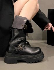 opium Buckle Boots Black leather ロングブーツ opium Buckle Boots Black leather ロングブーツ - メルカリ