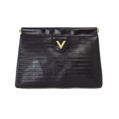 ヴァレンティノ ヴァレンチノ  VALENTINO クラッチバッグ セカンドバッグ ロゴデザイン 型押し ロゴ金具 レザー 黒 ブラック ■GY74のサムネイル