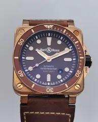 中古 保証書付き ベル＆ロス Bell＆Ross ダイバー ブロンズ BR03-92-DIV-B 限定999本 デイト レッド文字盤 自動巻き メンズ 腕時計のサムネイル
