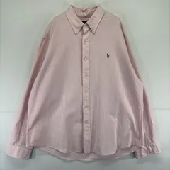 古着 ラルフローレン RALPH LAUREN 長袖シャツ ボタンダウン 大きいサイズ ワンポイント 刺繍 刺繍 2XL  ピンク系 ストライプ メンズのサムネイル