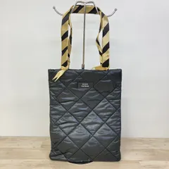 美品 TATRAS/タトラス キルティング トートバッグ ブラック 黒 リボンハンドル ストライプ柄 ロゴプレート[OB04228]のサムネイル