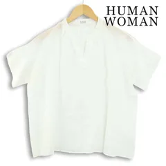 HUMAN WOMAN ヒューマンウーマン 春夏★ 麻 リネン100％ 半袖 ドルマン プルオーバー ブラウス シャツ Sz.M レディース 白のサムネイル