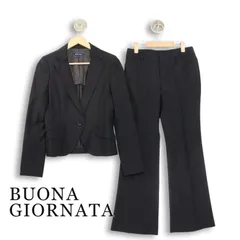 BUONA GIORNATA ボナジョルナータ 春夏★ ビジネス ストレッチ フレア パンツスーツ セットアップ Sz.M レディース 黒のサムネイル