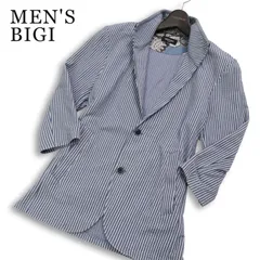 MEN'S BIGI メンズビギ 春夏★ シアサッカー スリム ストライプ アンコン テーラード ジャケット Sz.2 メンズのサムネイル