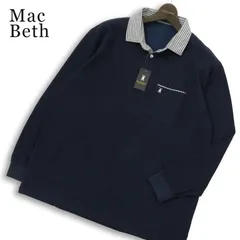 未使用品★ Mac Beth マクベス 通年★ 長袖 鹿の子 刺繍 ストライプ ボタンダウン ポロシャツ 大きいサイズ Sz.XL メンズ 紺のサムネイル