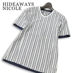 【美品】HIDEAWAYS NICOLE ハイダウェイ ニコル 春夏★ レイヤード風 Vネック Tシャツ 半袖 ストライプ Sz.48 メンズのサムネイル