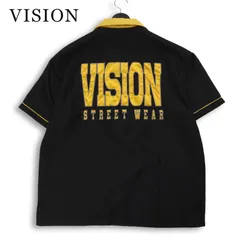 VISION STREET WEAR ヴィジョンストリートウェア 春夏★ 半袖 ロゴ刺繍  ボウリング シャツ Sz.M メンズ 黒のサムネイル