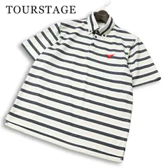 【美品】TOURSTAGE ツアーステージ ゴルフ 春夏★ 半袖 ボーダー ロゴ刺繍 ボタンダウン ポロシャツ Sz.M メンズのサムネイル