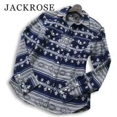 JACKROSE ジャックローズ 通年★ 長袖 ボーダー ネイティブ柄 ウエスタン シャツ 日本製 Sz.4 メンズのサムネイル