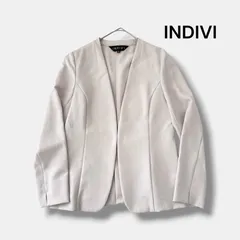 インディヴィ INDIVI 近年モデル ノーカラー ジャケット 洗える UVケア 接触冷感 吸水速乾  カラーレス ライトグレージュ 40 L 春夏 美品 定価20,900円 6JL032のサムネイル