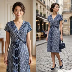 FAS FILLE A SUIVRE【T2】膝丈ワンピース 紺 フランス製 旅行のサムネイル