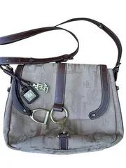 LAUREN Ralph Lauren ジャガード ショルダーバッグ RLモノグラム 馬柄 レザー ブラウン ベージュ b372,10のサムネイル